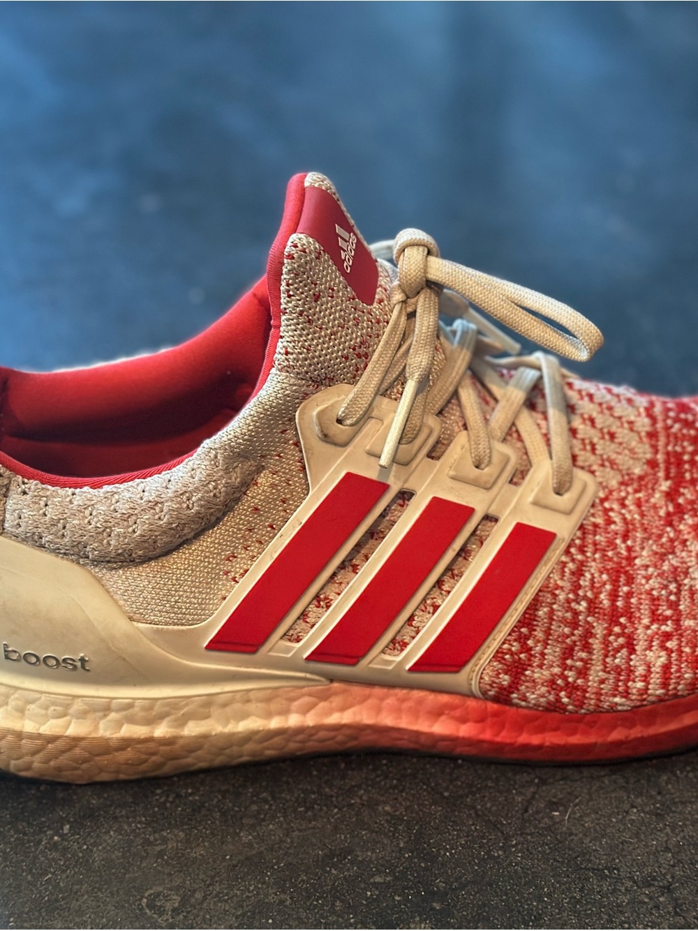 adidas Red and Cream Knit Running Shoe